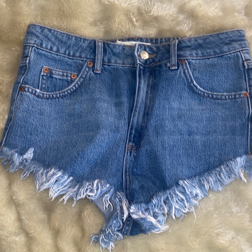 Topshop Distressed Blue Denim Cutoff Shorts